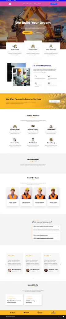 Construction service, constrructor website demo wordpress, shopify store