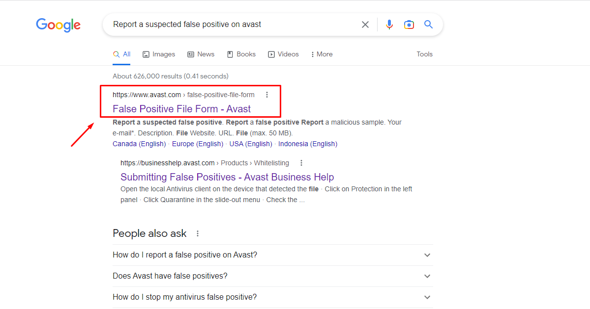 Google search results for submitting to the report on avast for WordPress malware removal