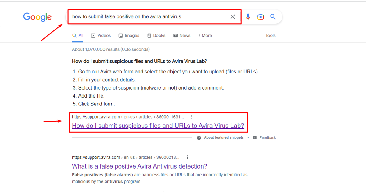 Google search results for submitting to the report on avira for WordPress malware removal