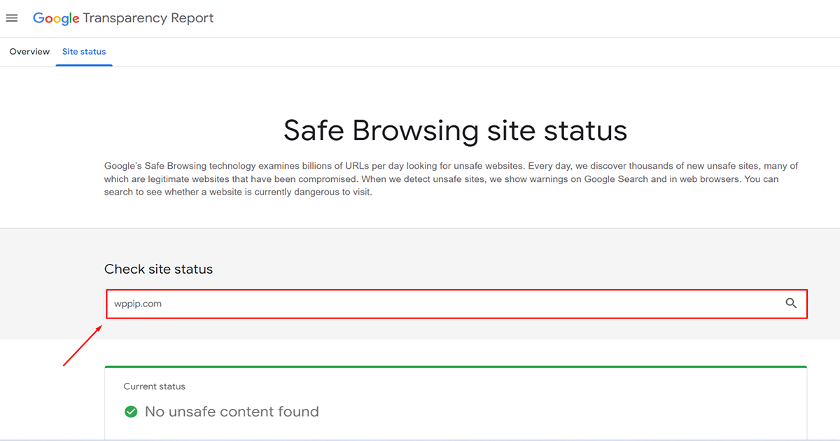 Malware scan results at google transparency for WordPress malware protection