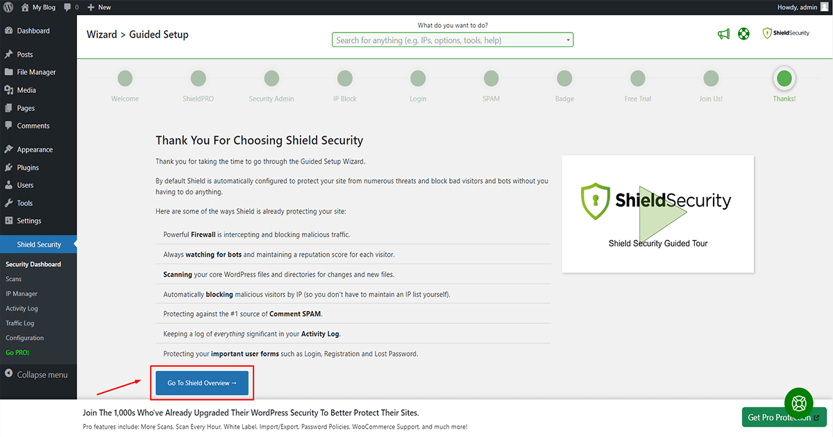 The last step to complete configuring on shield security plugin for WordPress malware protection