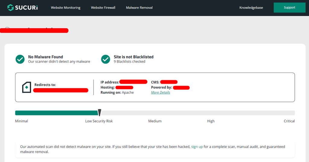 Sucuri online malware scanner website for WordPress malware protection