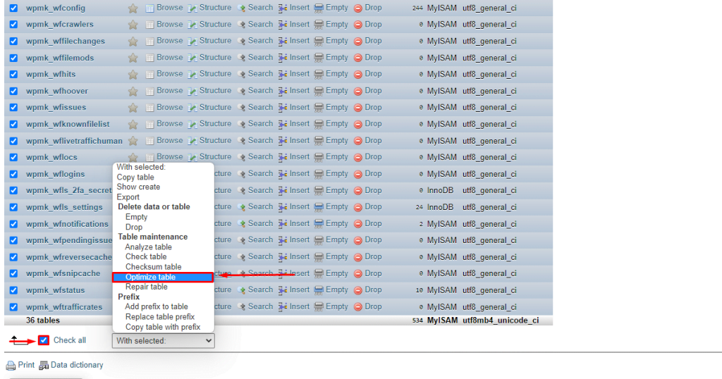 optimize table for Clean Up Your Database for WordPress protection