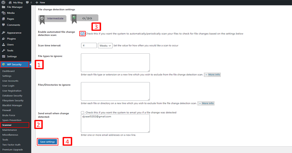 scanner setup on wp security for WordPress malware protection