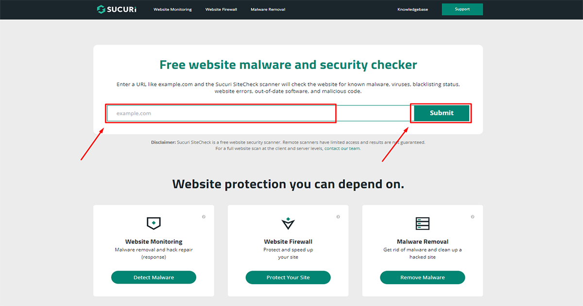 start scan process on sucuri.com website for WordPress malware protection