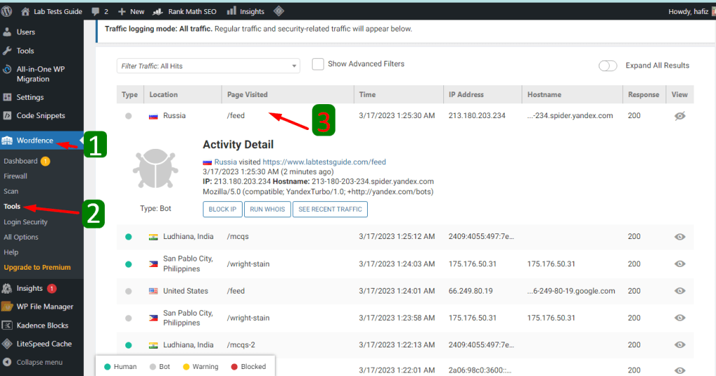 How to check Malicious traffic on WordPress