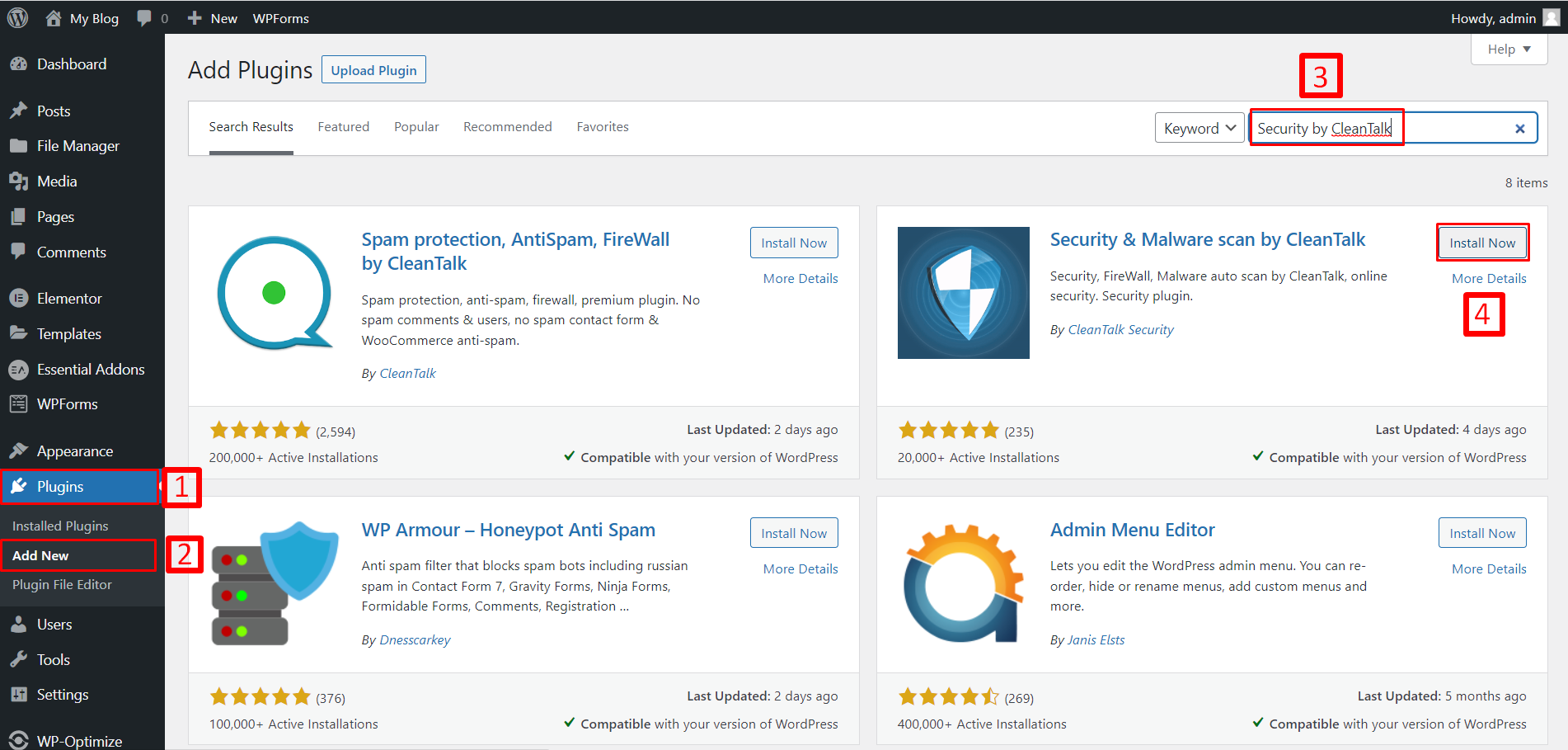 how to install security by cleantalk for wordpress malware protection