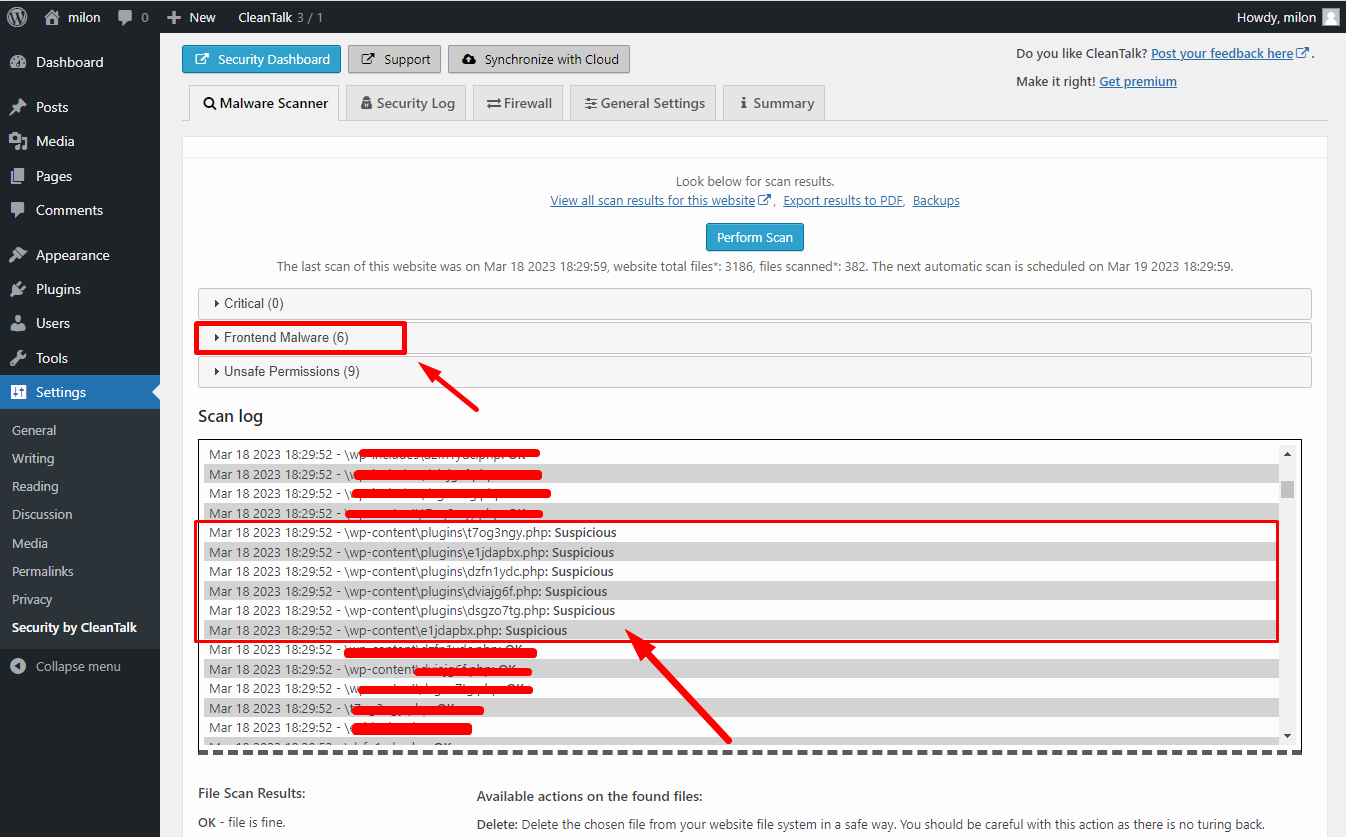 malware scan report on security plugin for wordpress malware removal